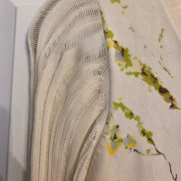 Charlotte Tarantola cream floral sheer sequined sweater size L. - Picture 3 of 6